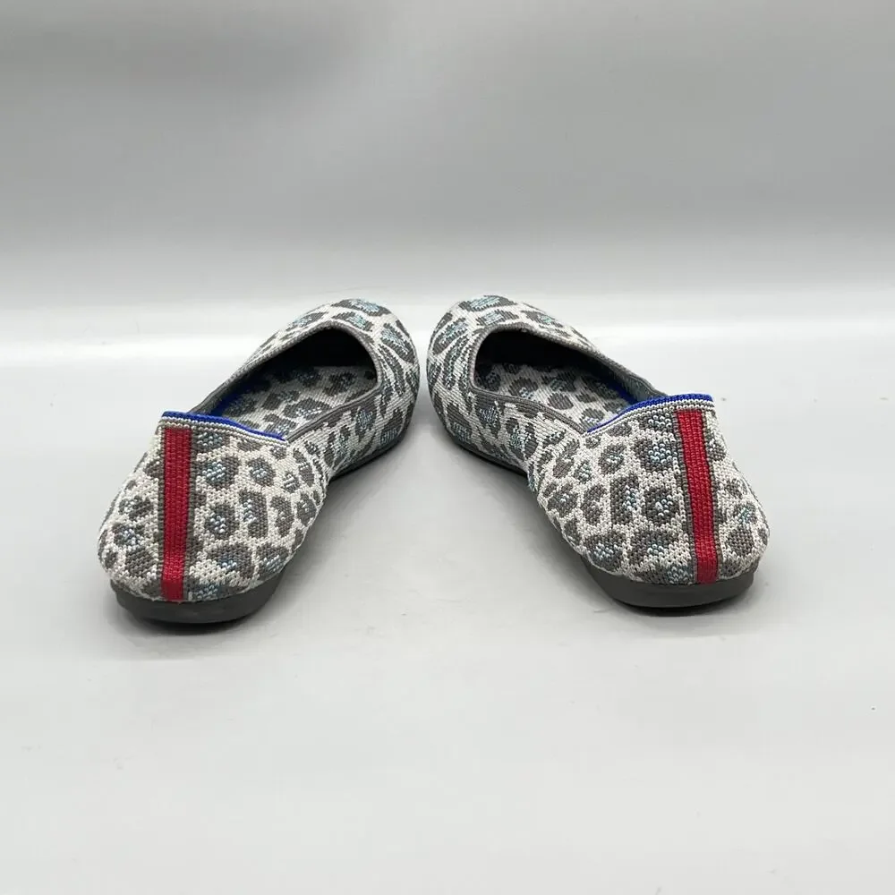 Rothy's Shoes Womens 7.5 Multicolor Leopard Knit The Flat Ballet Slip On Comfort